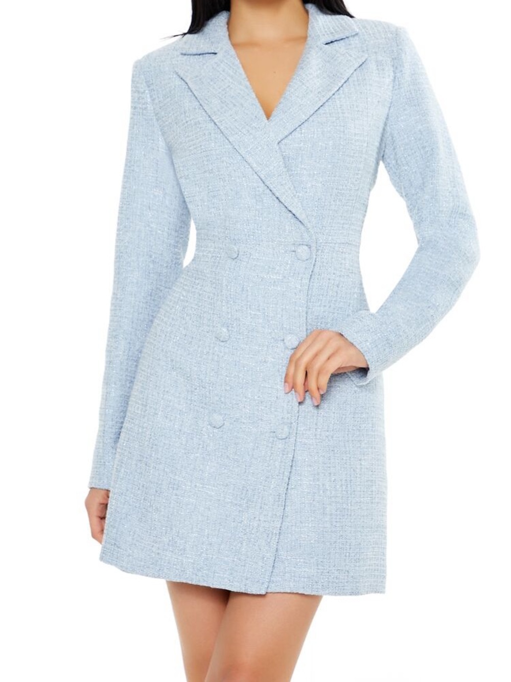 Vintage Blue Tweed Mini Dress Preppy Suit Coat Blazer